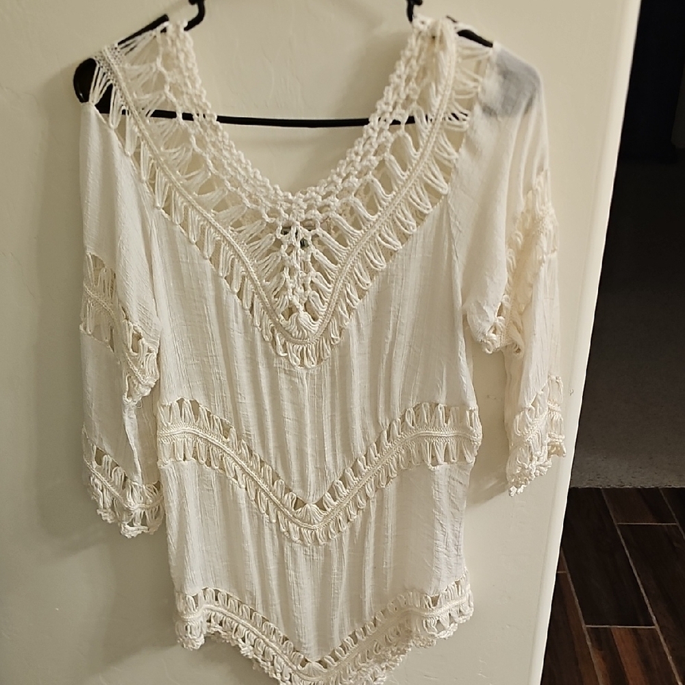 Elegant Cream Crochet Blouse